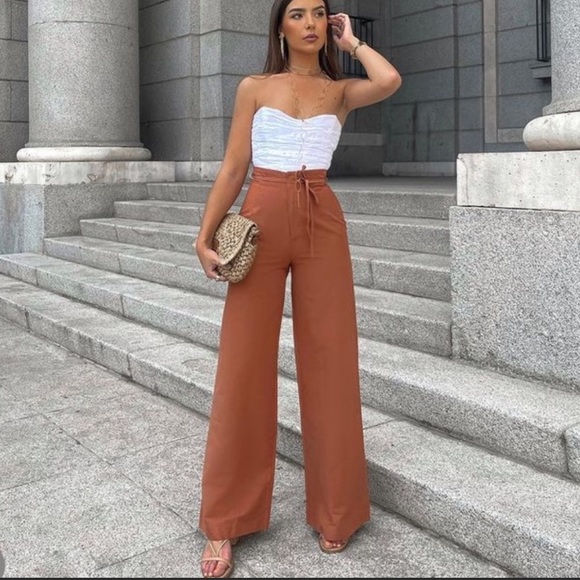 Zara Pants & Jumpsuits Nwt Zara Linen Blend Hi Rise Full Length